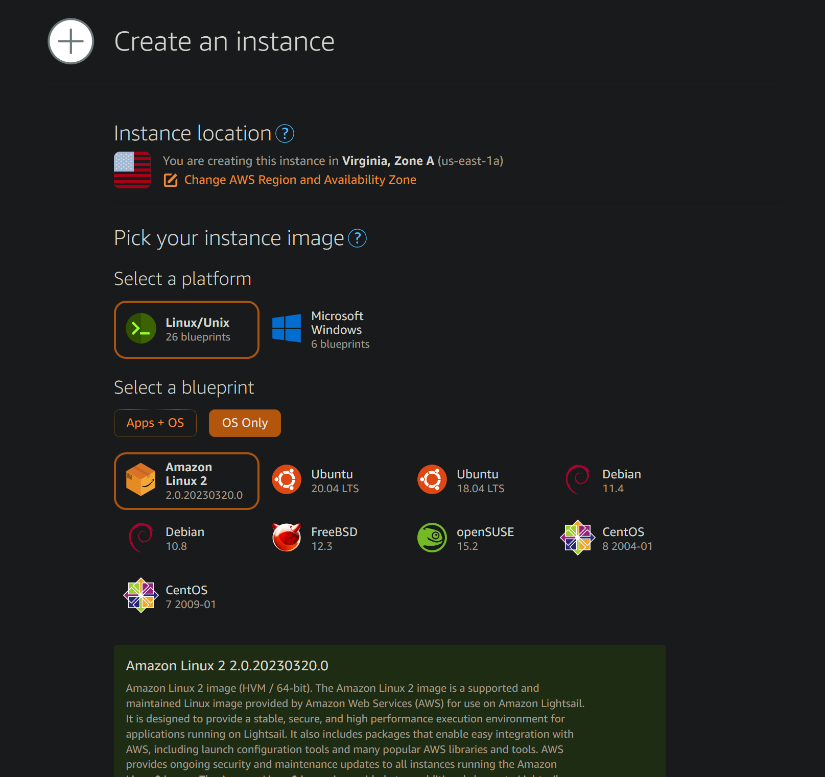 Image Creating a Lightsail Instance