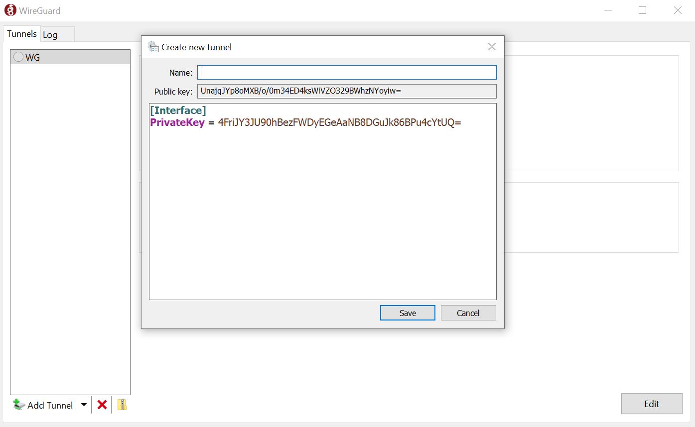 Adding a tunnel with Windows