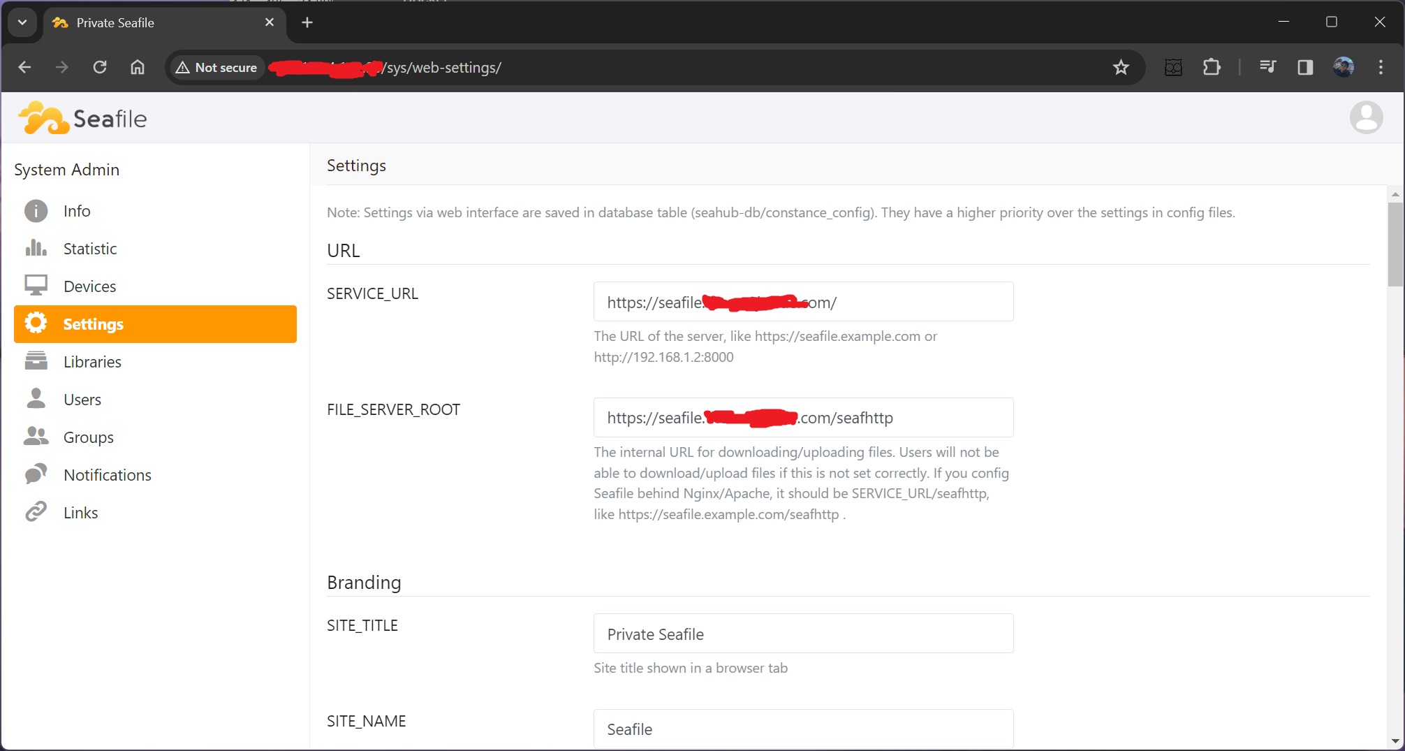 Seafile Admin Settings